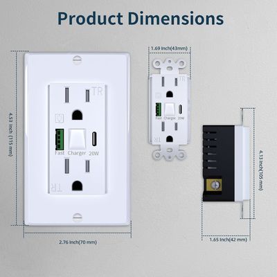 Mexico Easy Installation 125V 15A USB Receptacle with Night Light PD3.0 Fast Charger