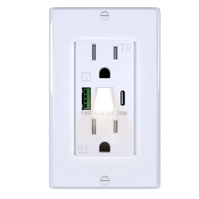 Mexico Easy Installation 125V 15A USB Receptacle with Night Light PD3.0 Fast Charger
